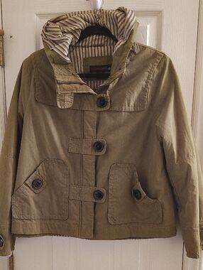 Women's Olive Utility Hooded Jacket with Button Tabs